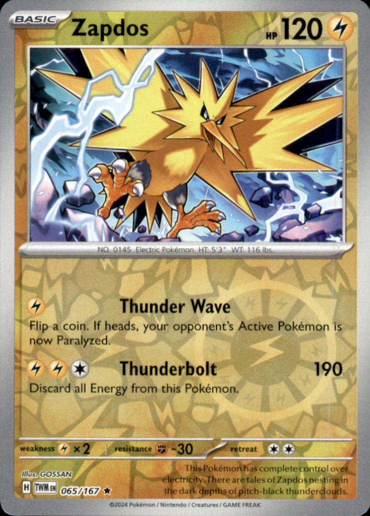 Zapdos Reverse Holo Rare SV06: Twilight Masquerade 065/167 NM