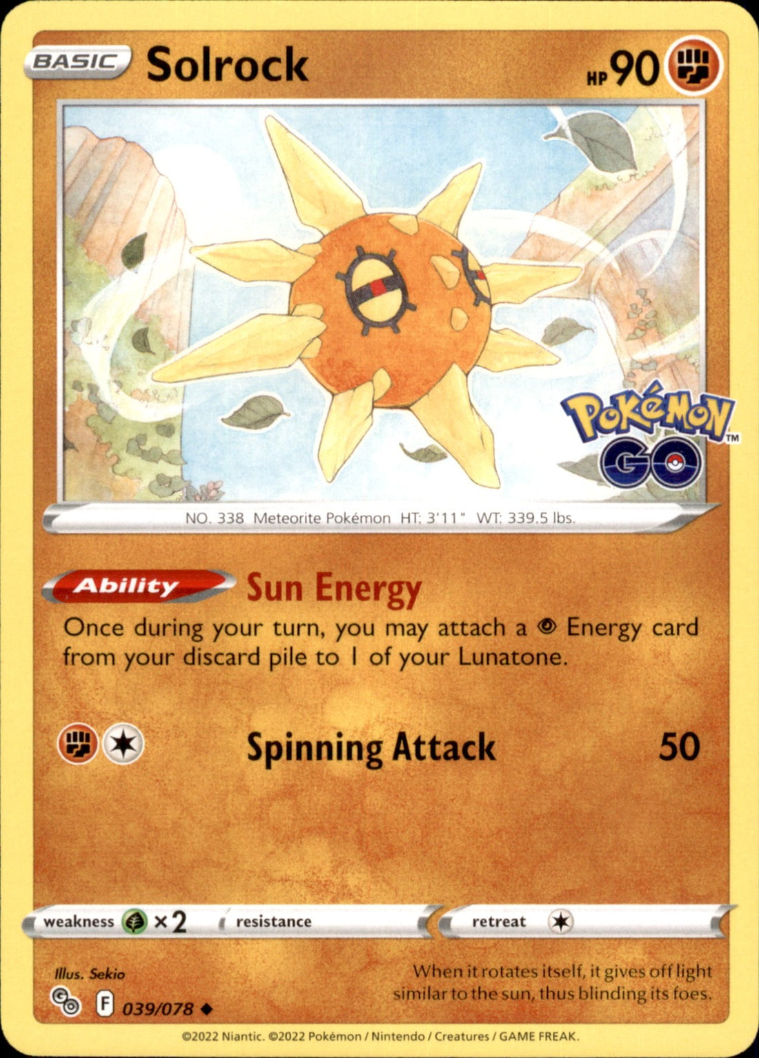 Solrock Uncommon Pokemon GO 039/078 NM