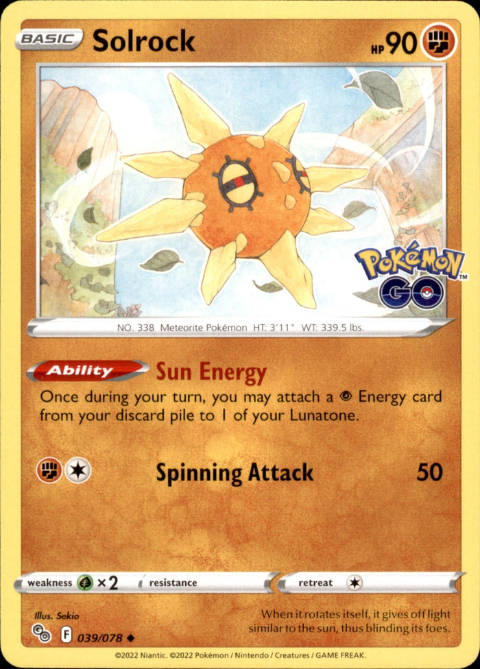 Solrock Uncommon Pokemon GO 039/078 NM