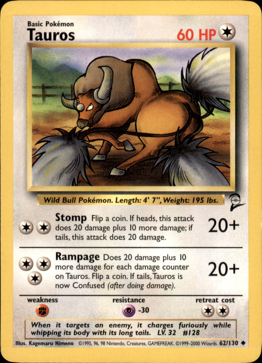 Tauros Uncommon Base Set 2 062/130 LP