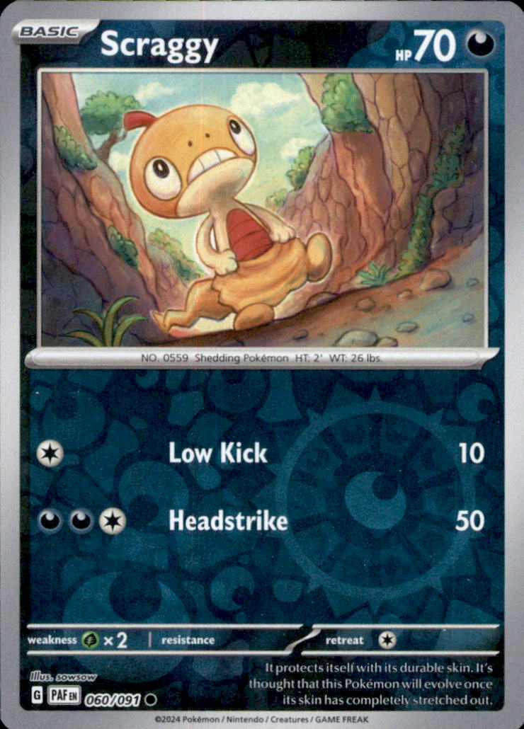 Scraggy Reverse Holo Common SV: Paldean Fates 060/091 NM