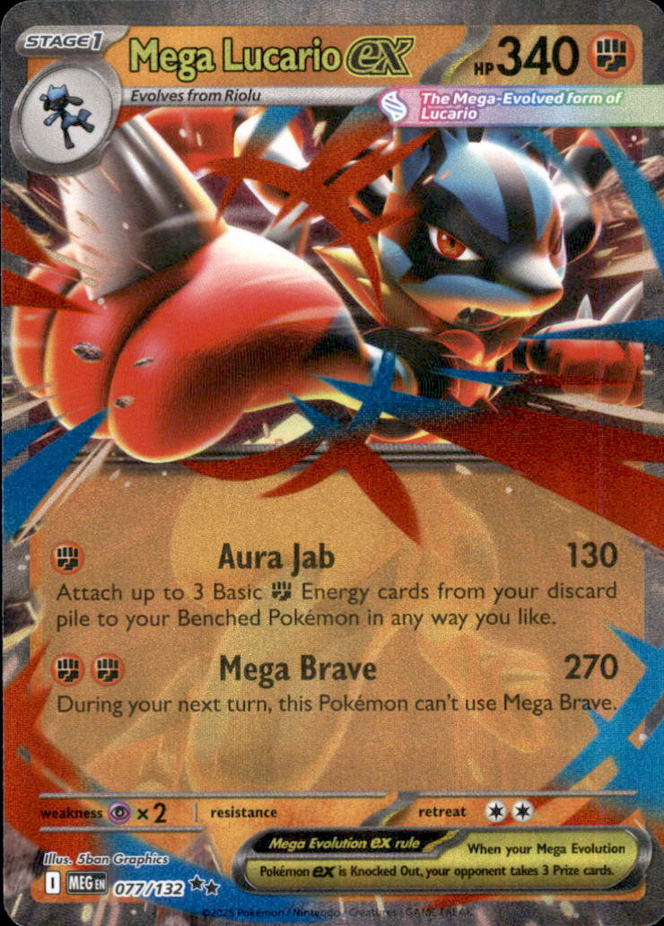 Mega Lucario ex Holo Double Rare ME01: Mega Evolution 077/132 NM