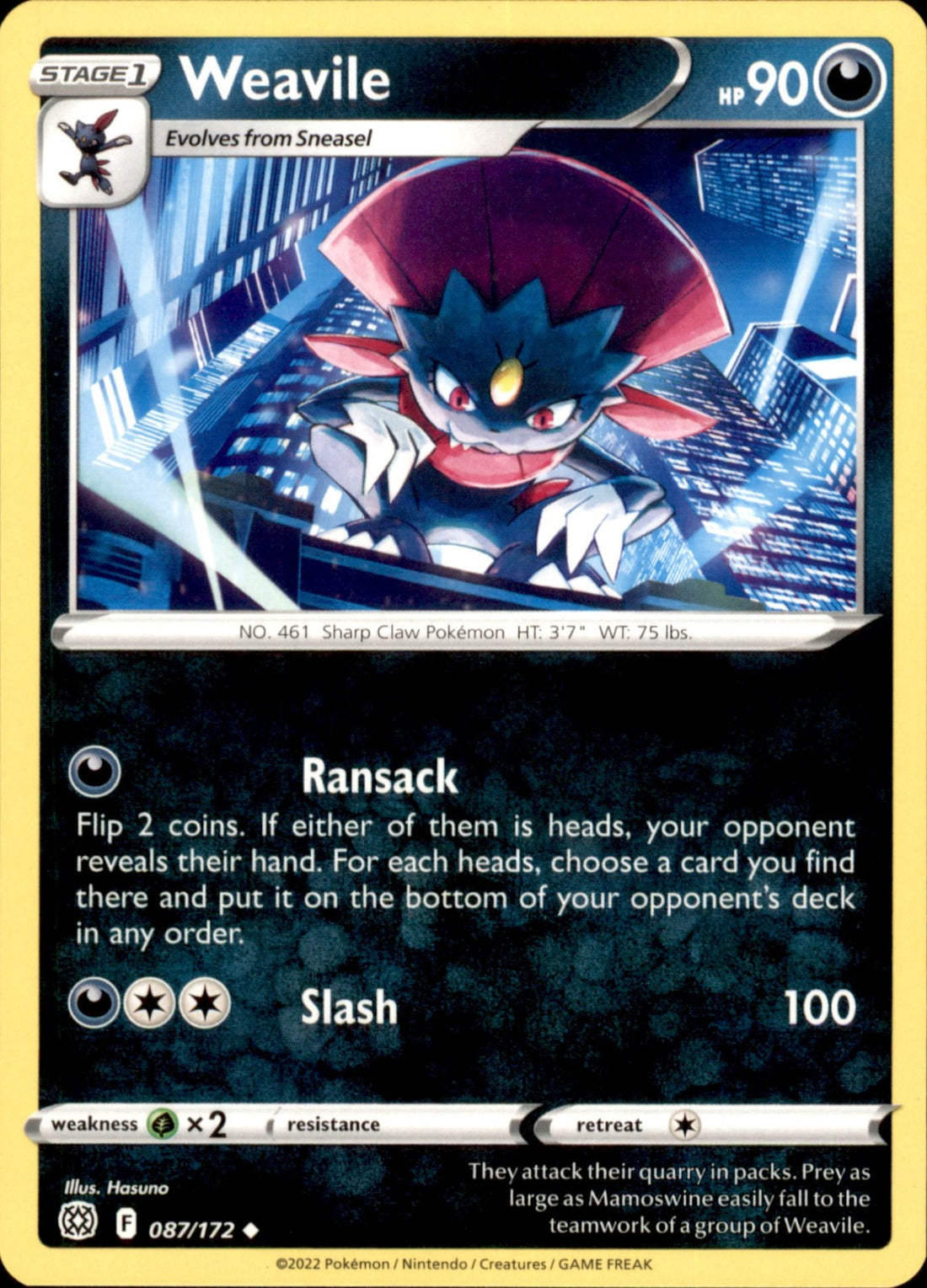 Weavile Uncommon SWSH09: Brilliant Stars 087/172 NM