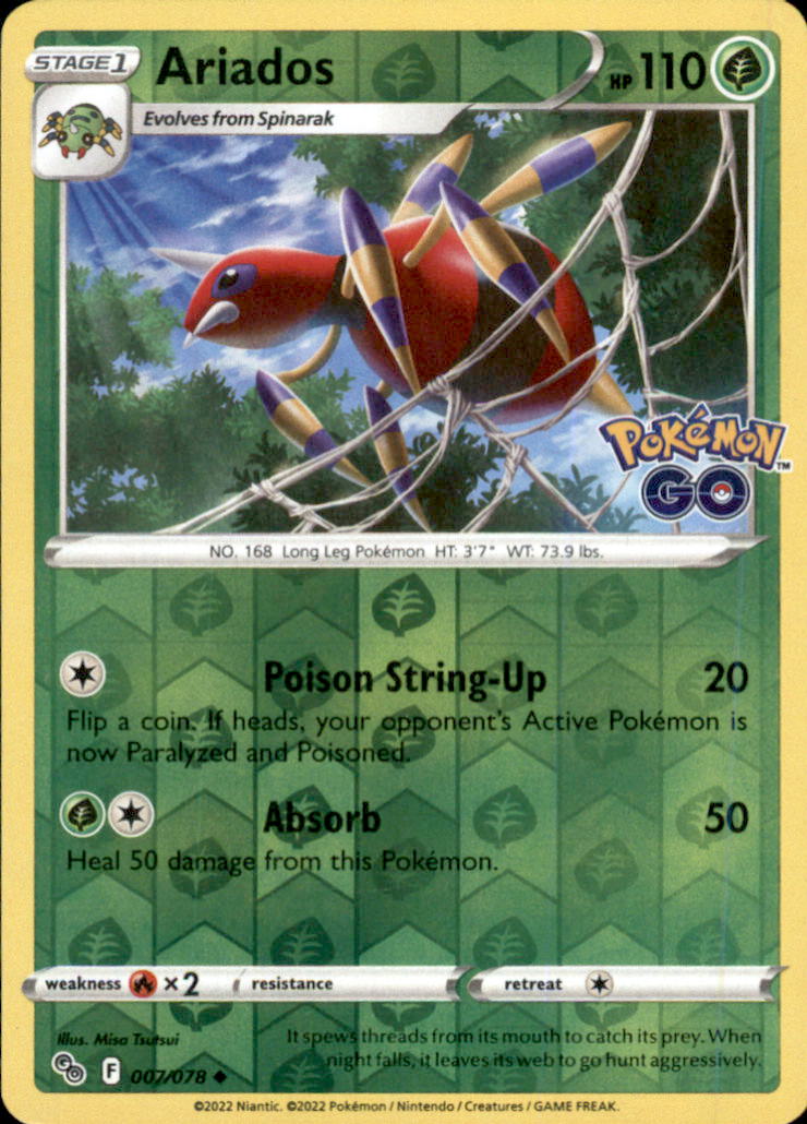 Ariados Reverse Holo Uncommon Pokemon GO 007/078 NM