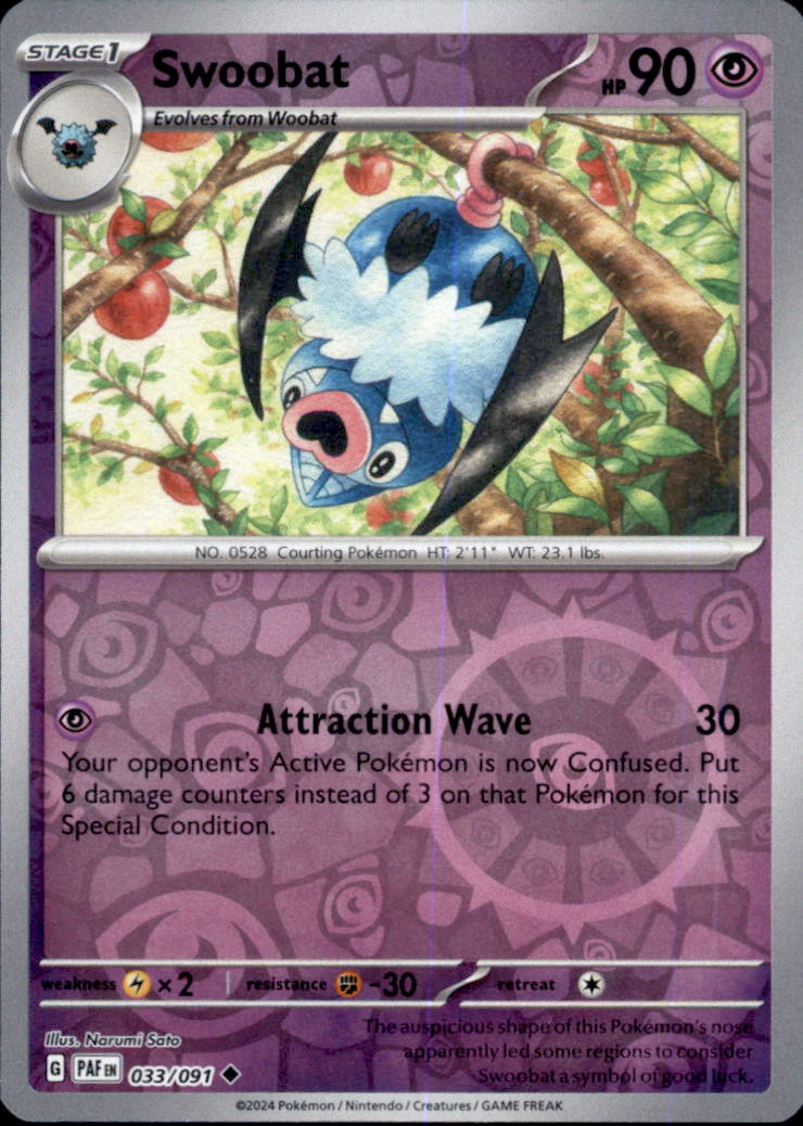 Swoobat Reverse Holo Uncommon SV: Paldean Fates 033/091 NM