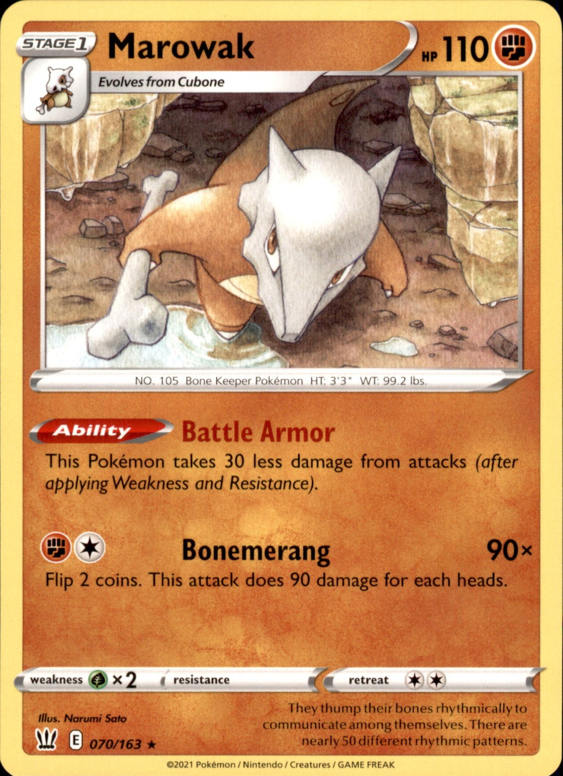 Marowak Rare SWSH05: Battle Styles 070/163 NM