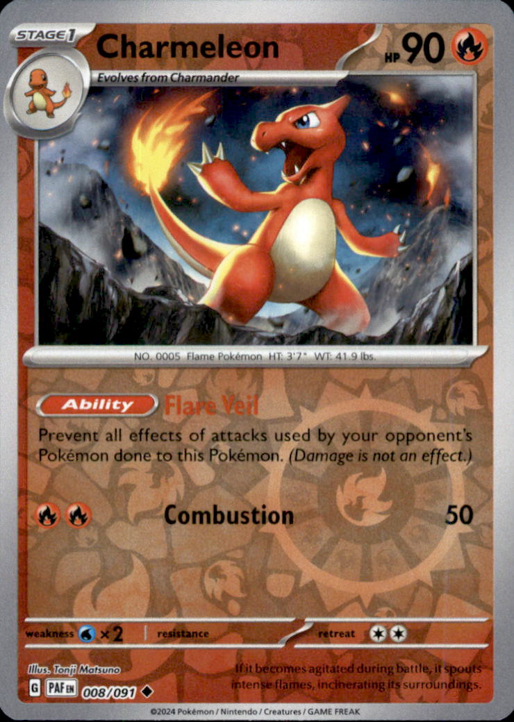 Charmeleon Reverse Holo Uncommon SV: Paldean Fates 008/091 NM