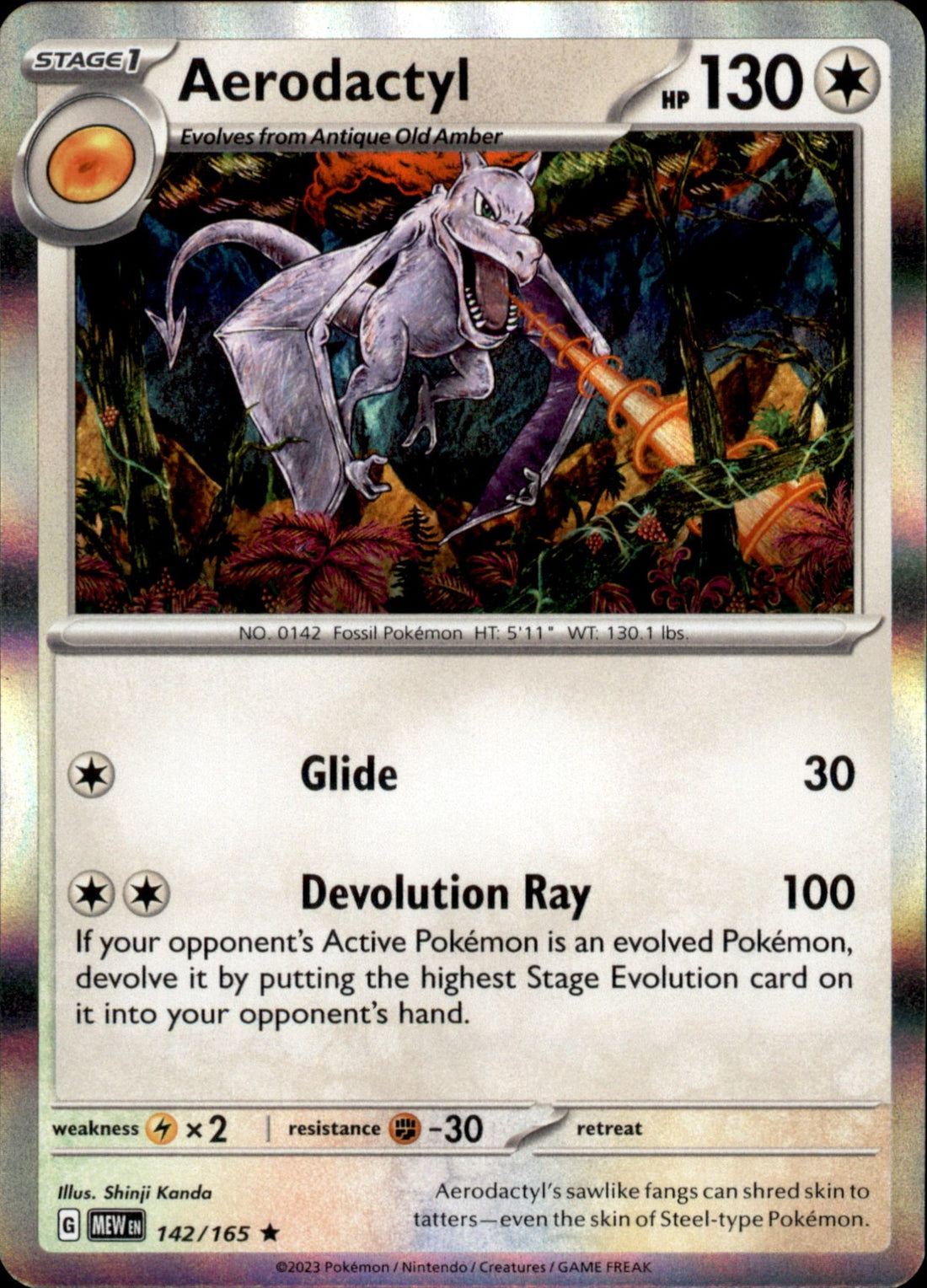 Aerodactyl Holo Rare SV: Scarlet & Violet 151 142/165 NM