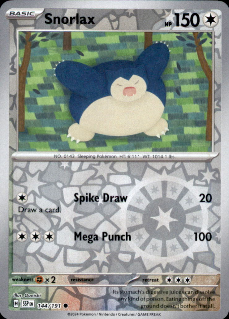 Snorlax Reverse Holo Common SV08: Surging Sparks 144/191 NM