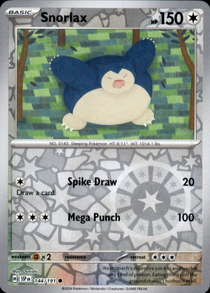 Snorlax Reverse Holo Common SV08: Surging Sparks 144/191 NM