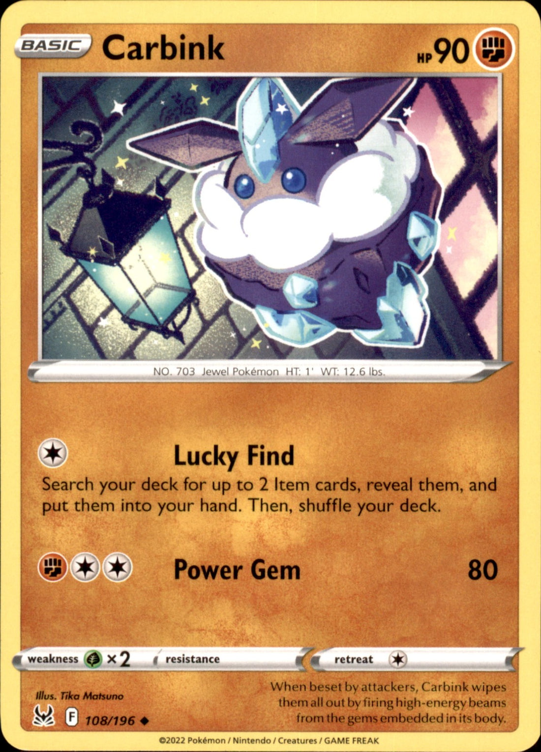 Carbink Uncommon SWSH11: Lost Origin 108/196 NM