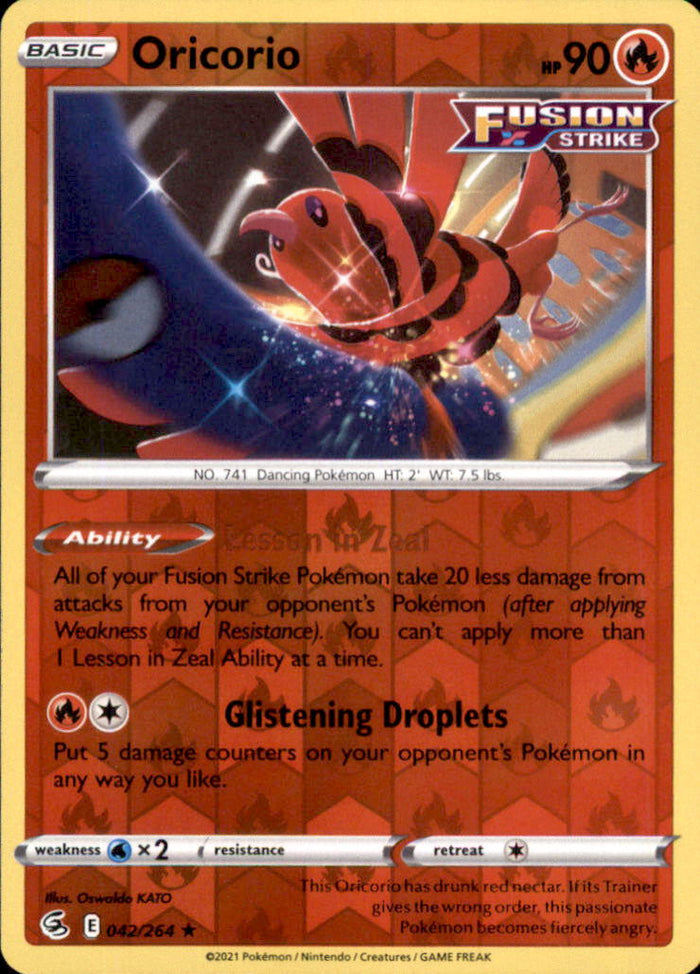 Oricorio Reverse Holo Rare SWSH08: Fusion Strike 042/264 NM