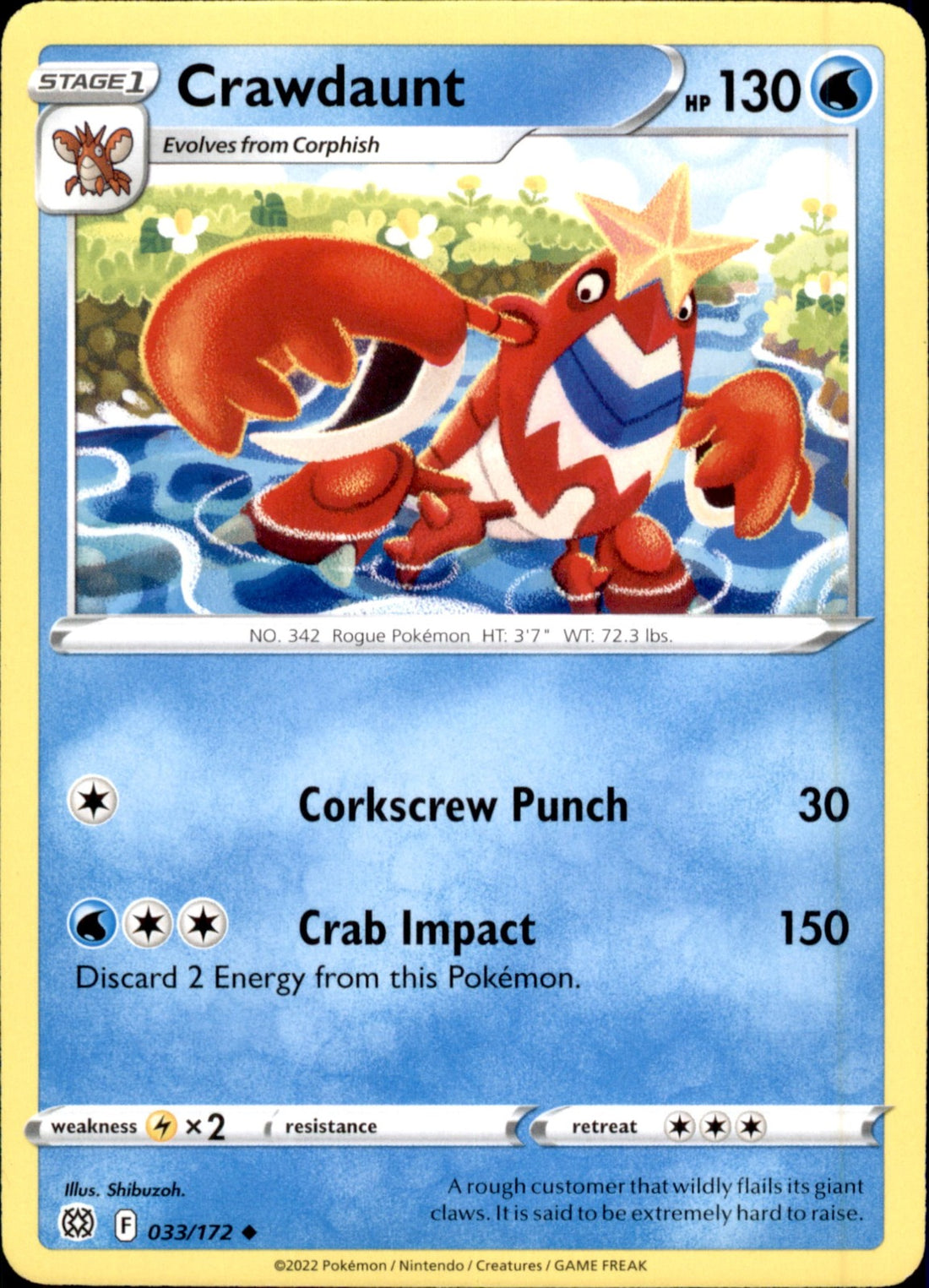 Crawdaunt Uncommon SWSH09: Brilliant Stars 033/172 NM