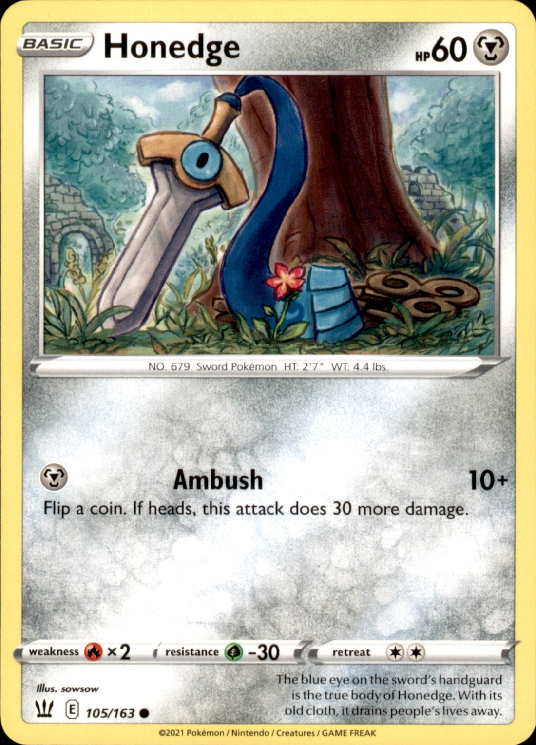 Honedge Common SWSH05: Battle Styles 105/163 NM