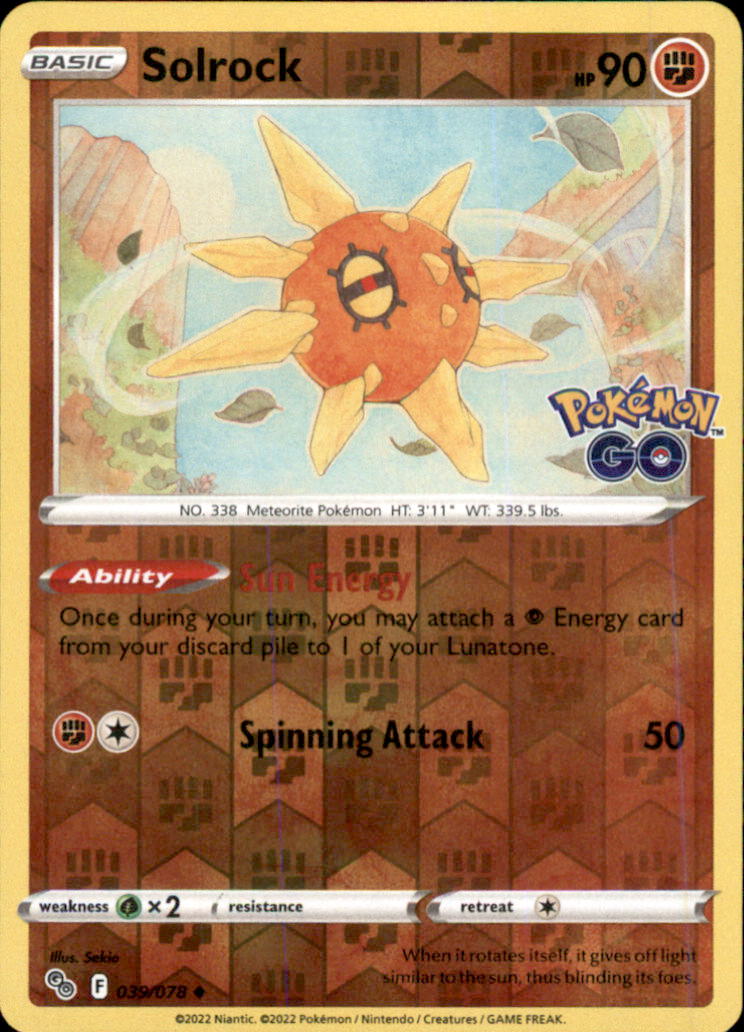 Solrock Reverse Holo Uncommon Pokemon GO 039/078 NM