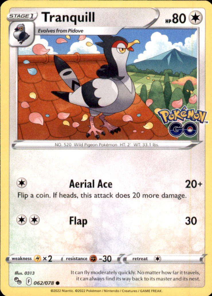 Tranquill Common Pokemon GO 062/078 NM