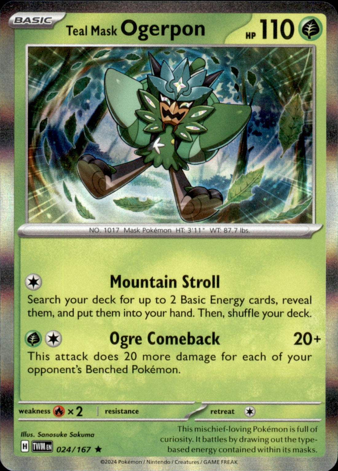 Teal Mask Ogerpon Holo Rare SV06: Twilight Masquerade 024/167 NM