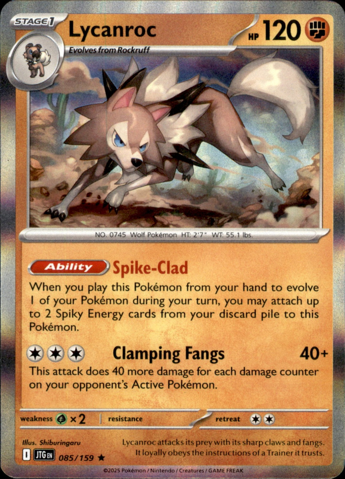 Lycanroc Holo Rare SV09: Journey Together 085/159 NM