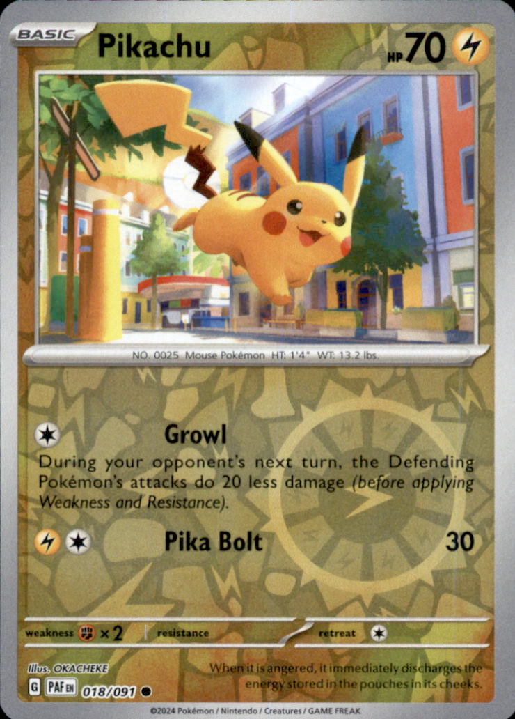 Pikachu Reverse Holo Common SV: Paldean Fates 018/091 NM