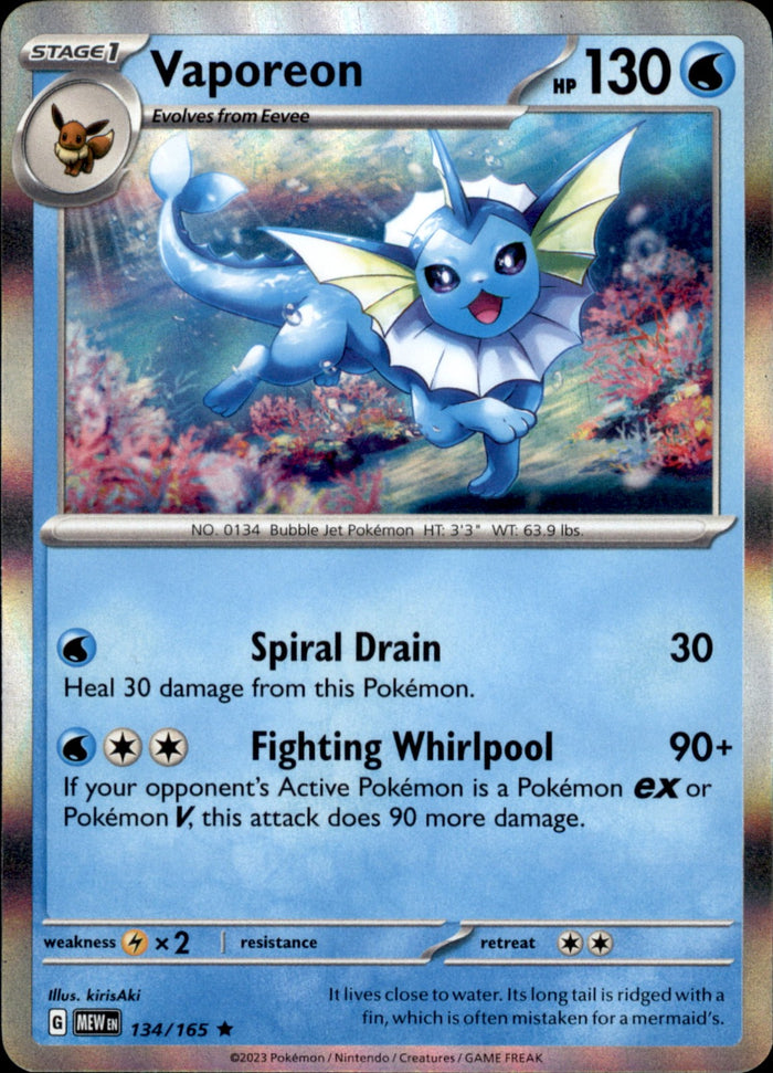 Vaporeon Holo Rare SV: Scarlet & Violet 151 134/165 NM