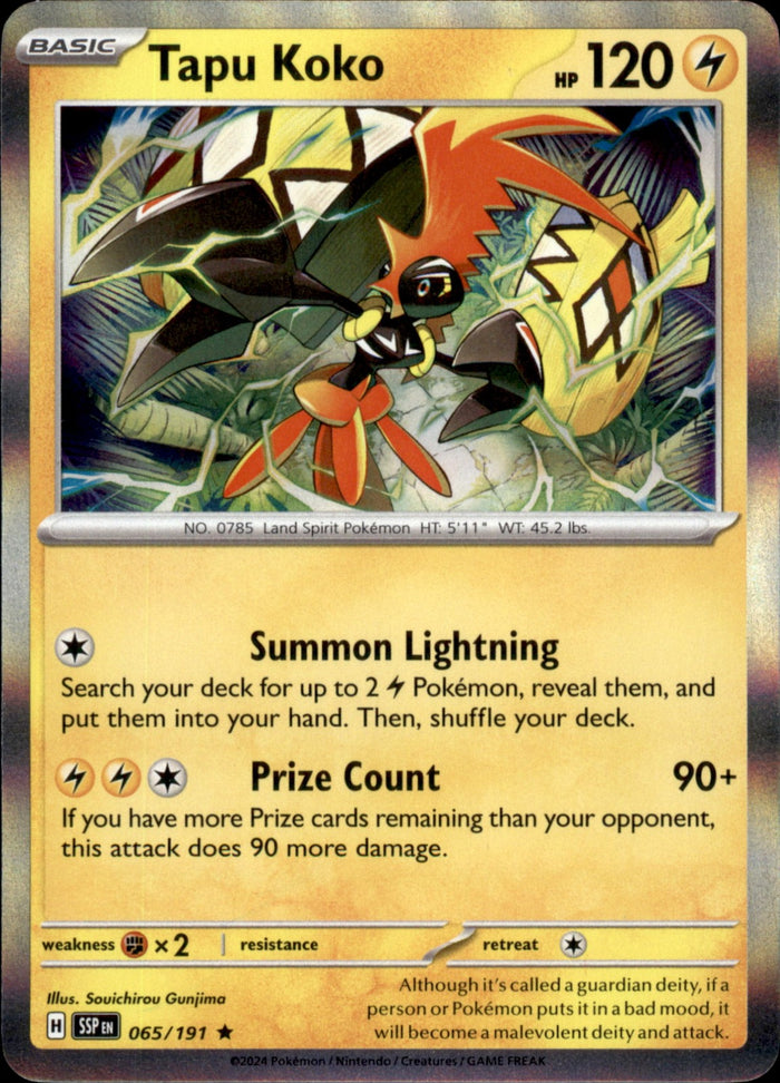 Tapu Koko Holo Rare SV08: Surging Sparks 065/191 NM