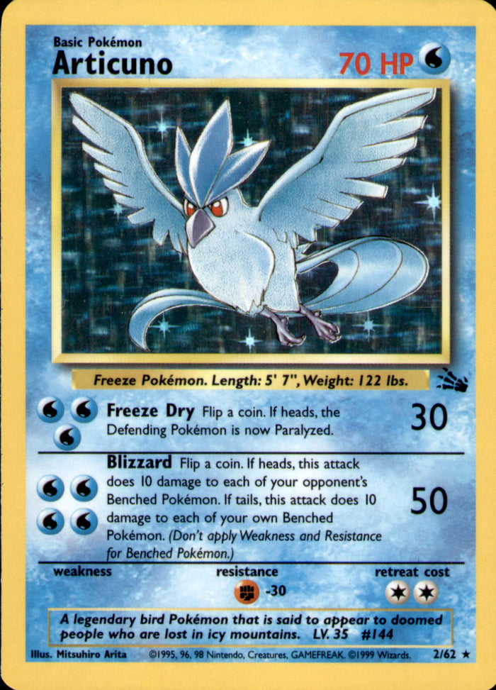 Articuno (2) Unlimited Holo Holo Rare Fossil 02/62 NM