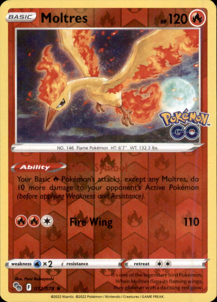 Moltres Reverse Holo Holo Rare Pokemon GO 012/078 NM