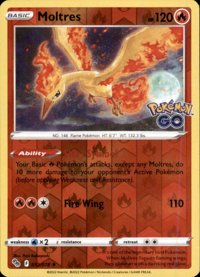 Moltres Reverse Holo Holo Rare Pokemon GO 012/078 NM