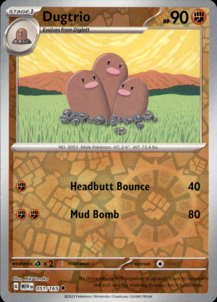 Dugtrio Reverse Holo Uncommon SV: Scarlet & Violet 151 051/165 NM