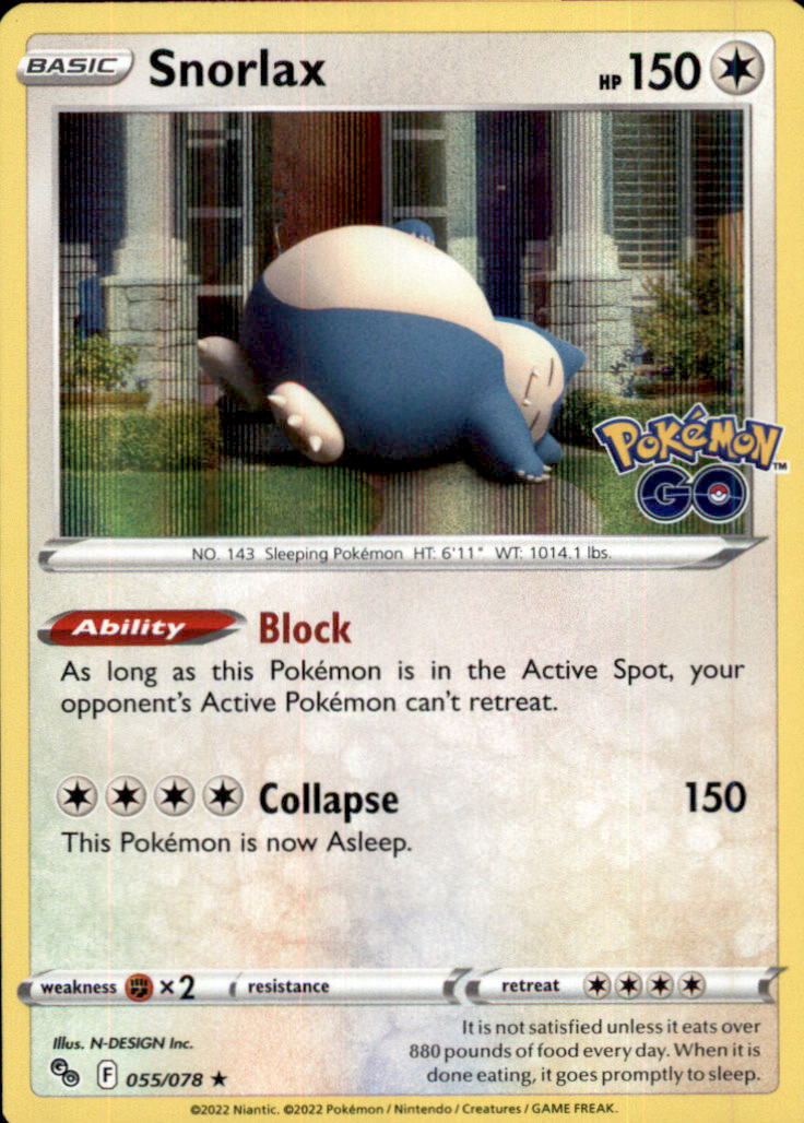 Snorlax Holo Rare Pokemon GO 055/078 NM