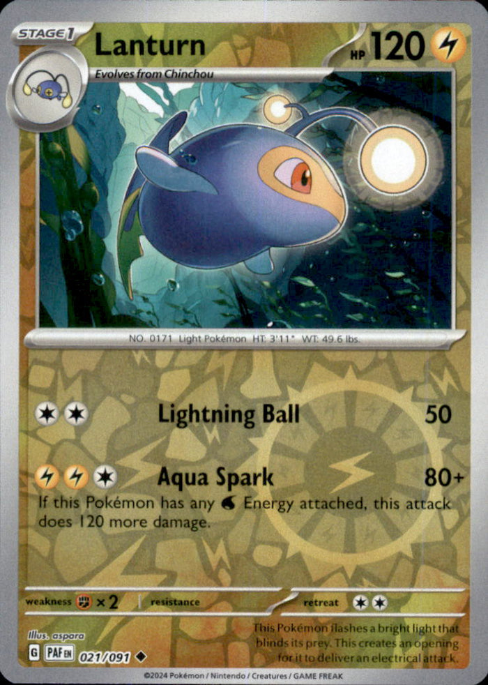 Lanturn Reverse Holo Uncommon SV: Paldean Fates 021/091 NM