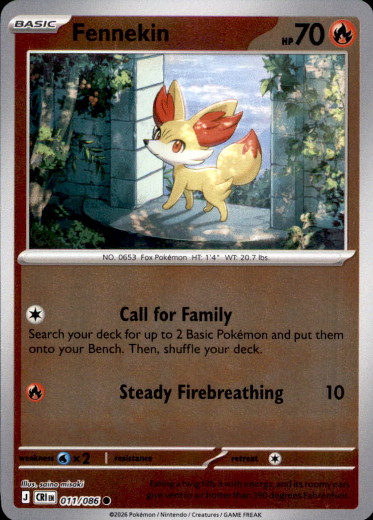 Fennekin Reverse Holo Common ME04: Chaos Rising 011/086 NM