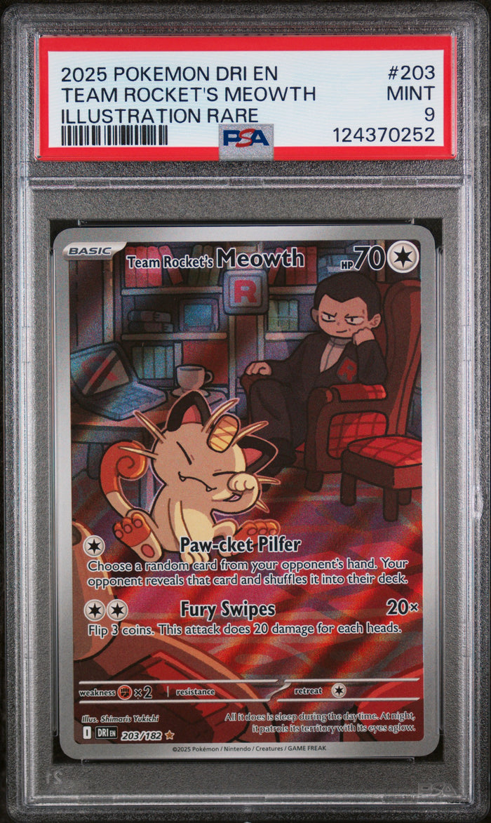 Team Rocket'S Meowth Illustration Rare Pokemon Dri En-Destined Rivals 203 NM PSA