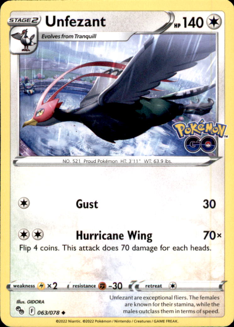 Unfezant Uncommon Pokemon GO 063/078 NM