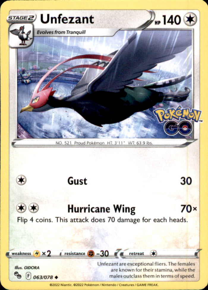 Unfezant Uncommon Pokemon GO 063/078 NM