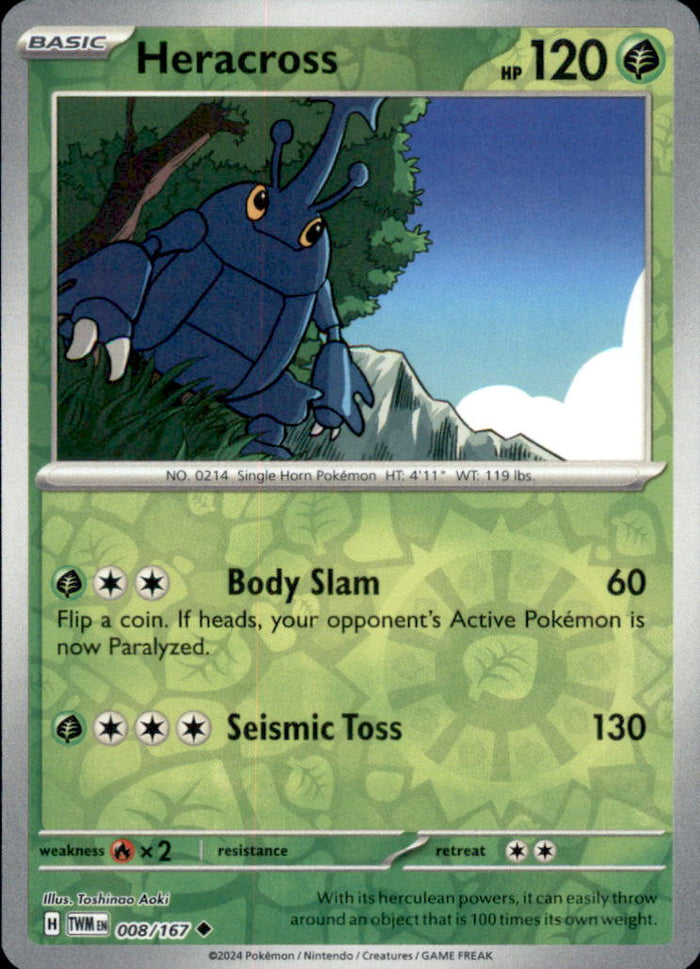 Heracross Reverse Holo Uncommon SV06: Twilight Masquerade 008/167 NM