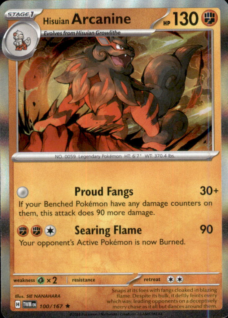 Hisuian Arcanine Holo Rare SV06: Twilight Masquerade 100/167 NM