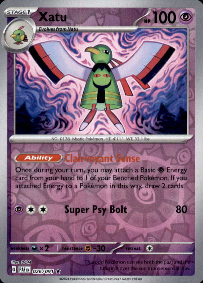 Xatu Reverse Holo Rare SV: Paldean Fates 026/091 NM