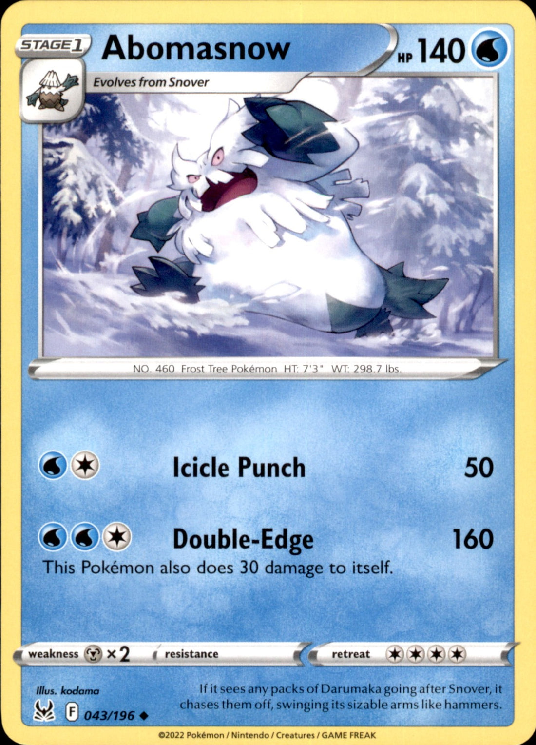 Abomasnow Uncommon SWSH11: Lost Origin 043/196 NM