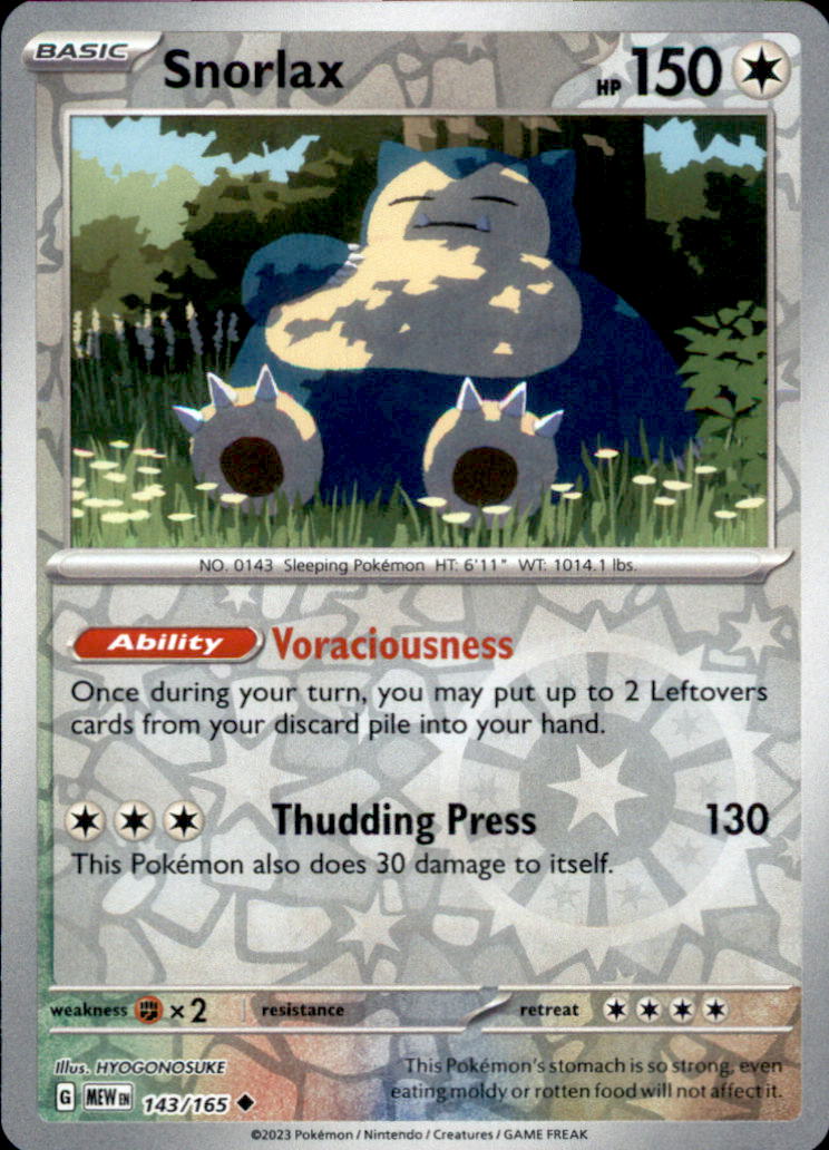 Snorlax Reverse Holo Uncommon SV: Scarlet & Violet 151 143/165 NM