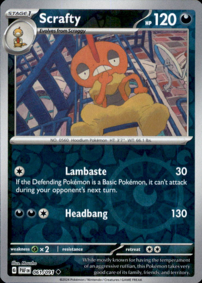Scrafty Reverse Holo Uncommon SV: Paldean Fates 061/091 NM