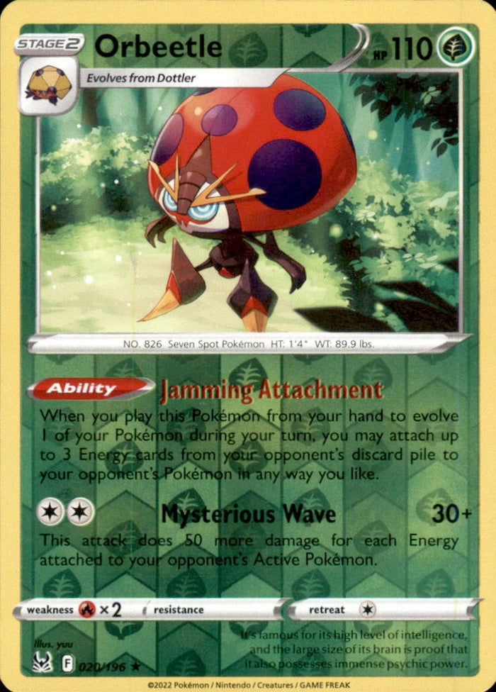 Orbeetle Reverse Holo Holo Rare SWSH11: Lost Origin 020/196 NM