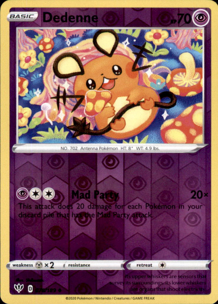 Dedenne Reverse Holo Uncommon SWSH03: Darkness Ablaze 078/189 NM