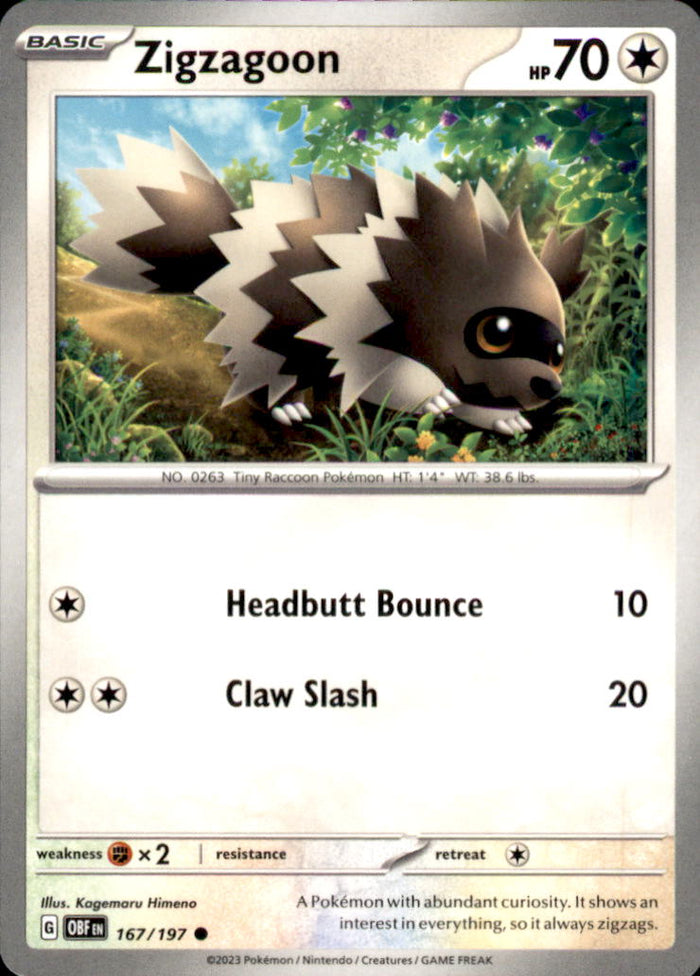 Zigzagoon Common SV03: Obsidian Flames 167/197 NM