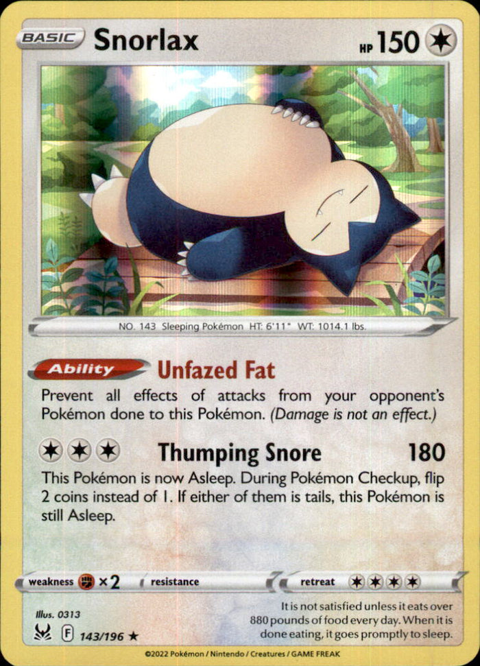 Snorlax Holo Rare SWSH11: Lost Origin 143/196 NM