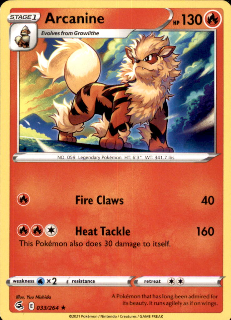 Arcanine Rare SWSH08: Fusion Strike 033/264 NM