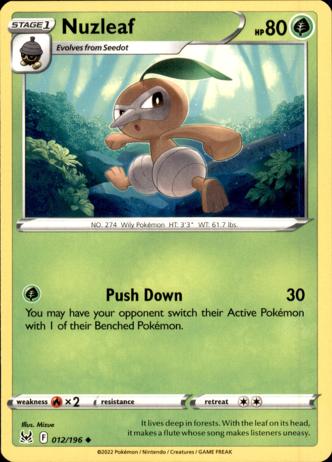 Nuzleaf Uncommon SWSH11: Lost Origin 012/196 NM