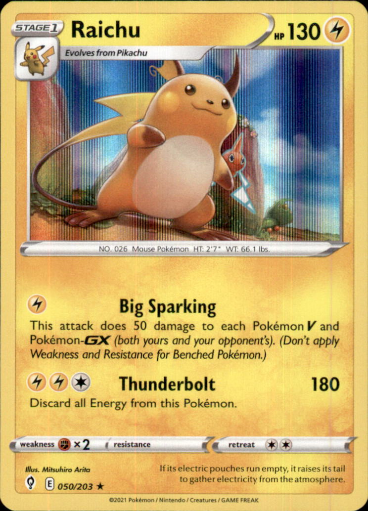 Raichu Holo Rare SWSH07: Evolving Skies 050/203 NM