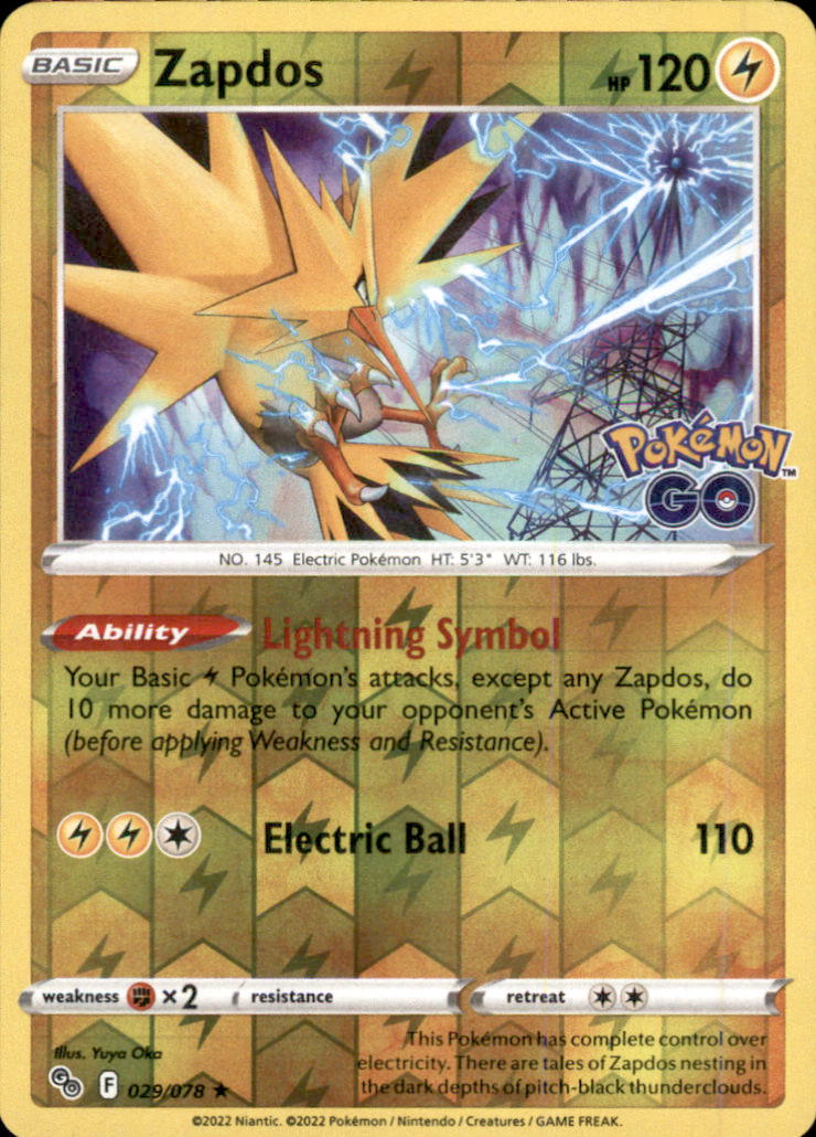 Zapdos Reverse Holo Holo Rare Pokemon GO 029/078 NM