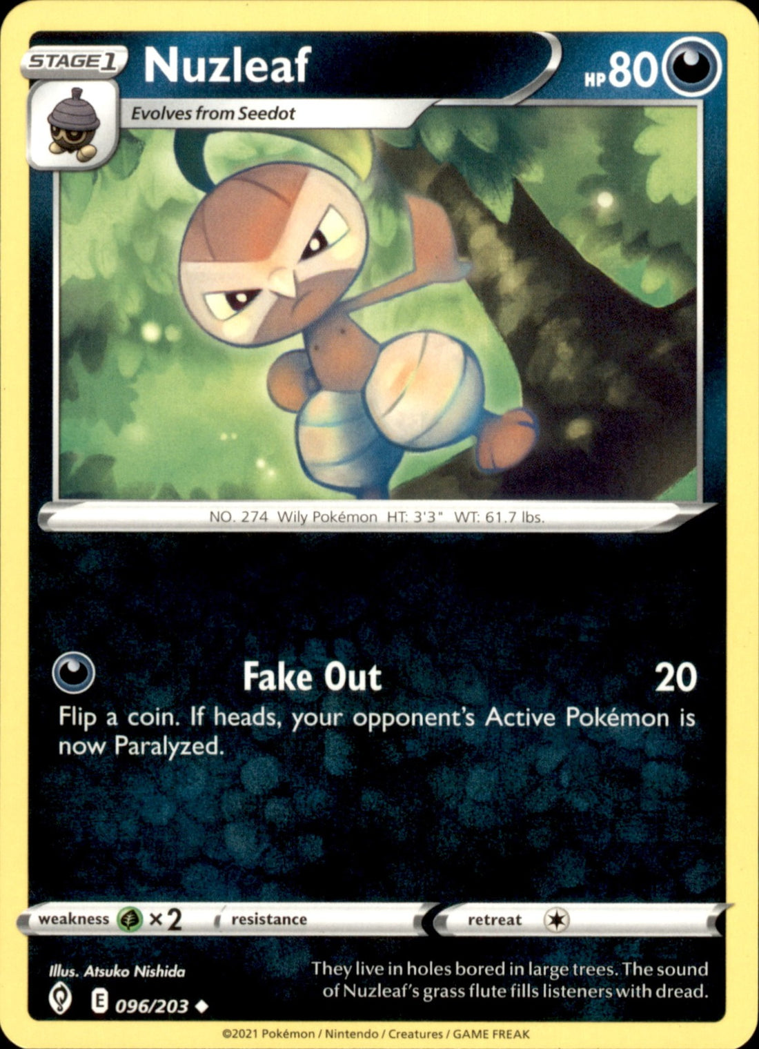 Nuzleaf Uncommon SWSH07: Evolving Skies 096/203 NM